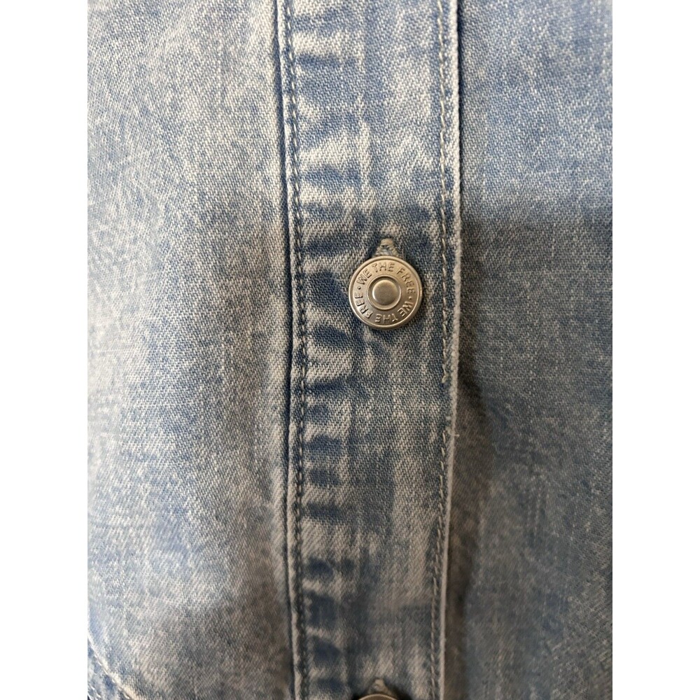 Free People Hannah Denim Mini Dress Sz Small Distressed Light Blue Denim - Picture 5 of 10